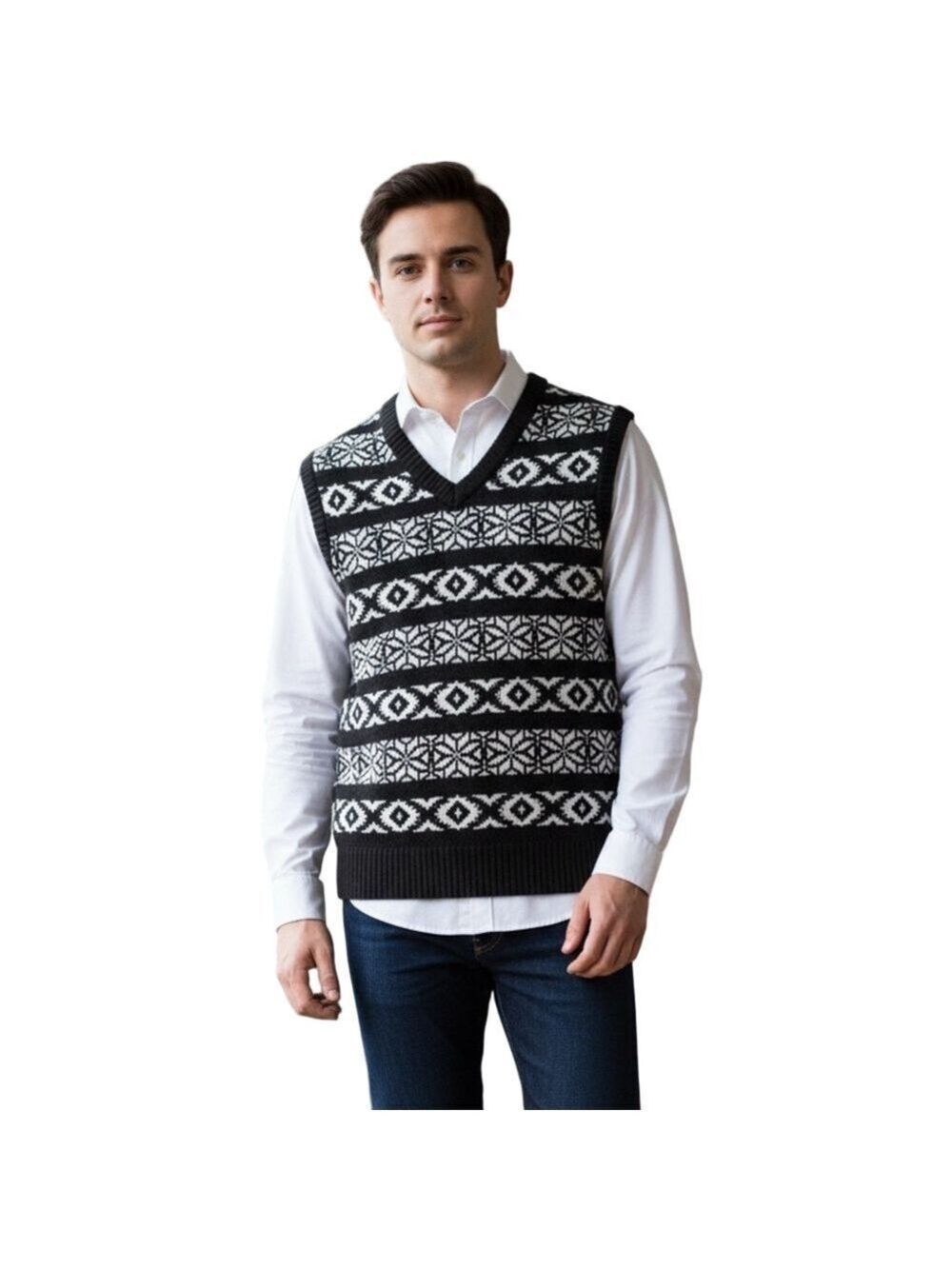 NWT Only NY Fair Isle Knit Patterned Men's V-Neck Sweater Vest XL